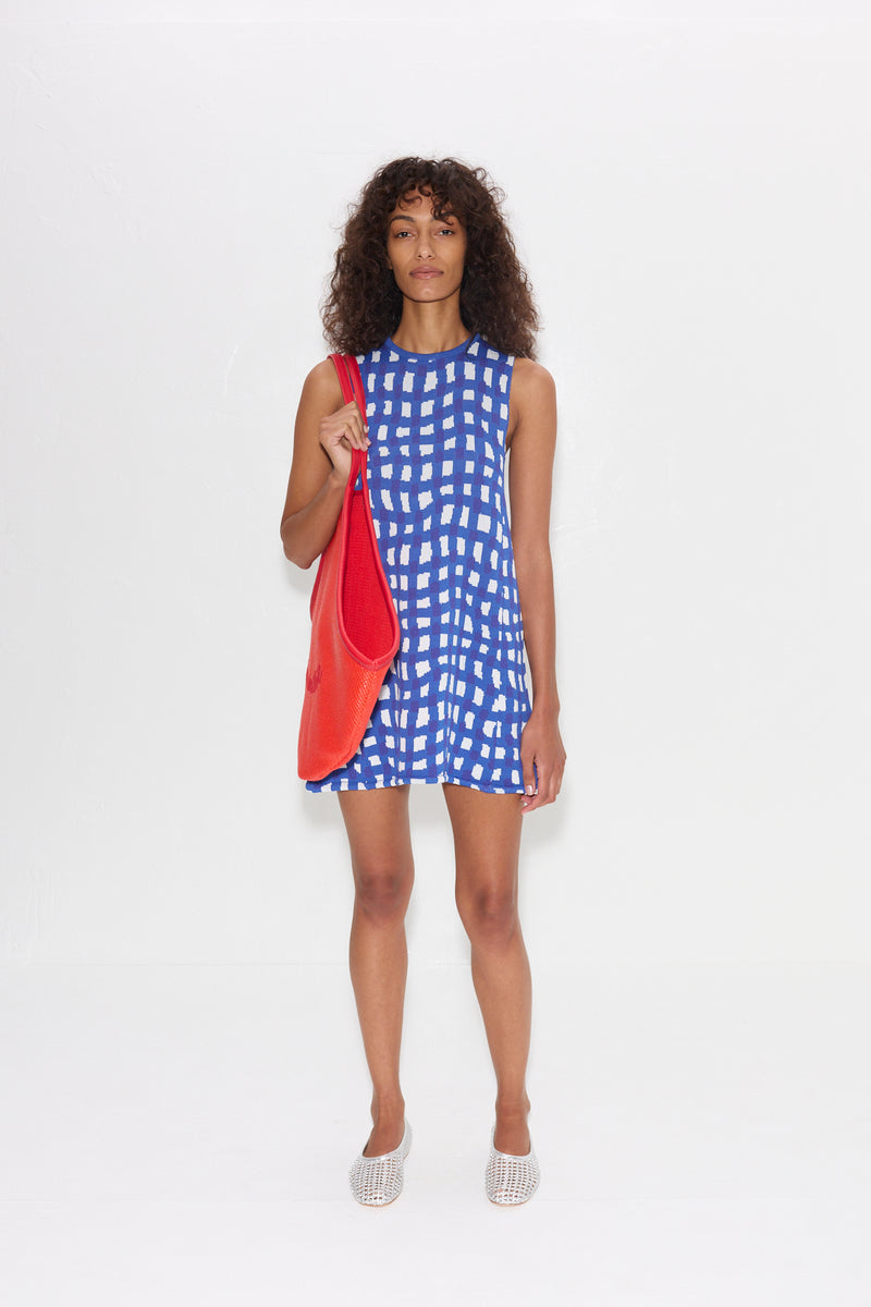 Zana Knit Mini Dress Klein Blue Wavy Gingham / S