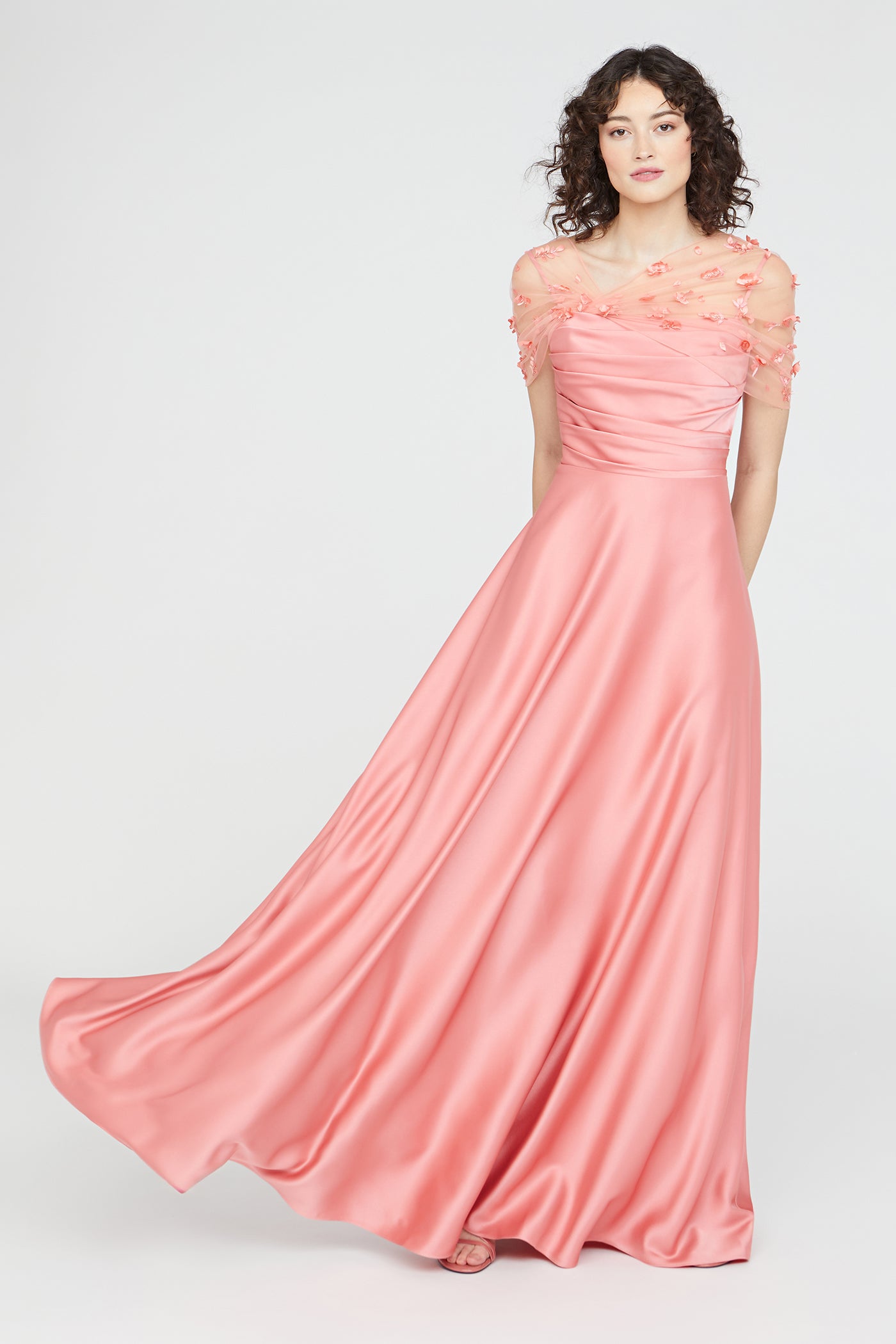 Theia Women's Luella Shawl Draped A-Line Gown - Sugar Coral - Size 8 Theia Women's Luella Shawl Draped A-Line Gown - Sugar Coral - Size 8