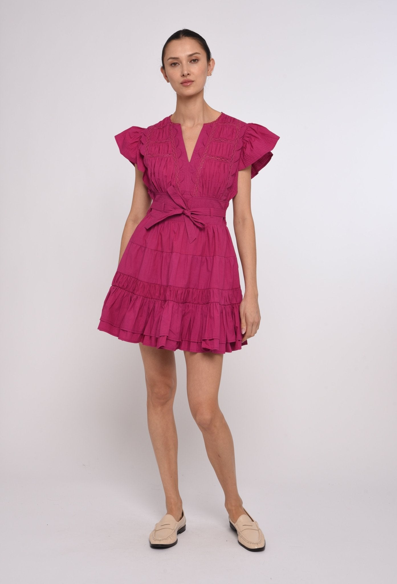 fuschia mini dress Madelyn in Light Blue dress shoes Evrim Bridal - Gowns Style:Sash