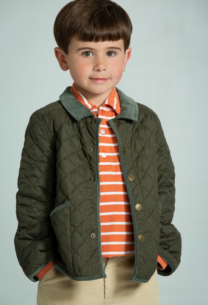 Boy's Classic Quilted Jacket by Little English in Olive green