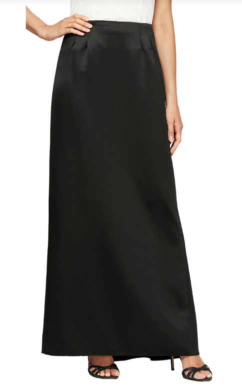 Long black satin fishtail skirt hot sale